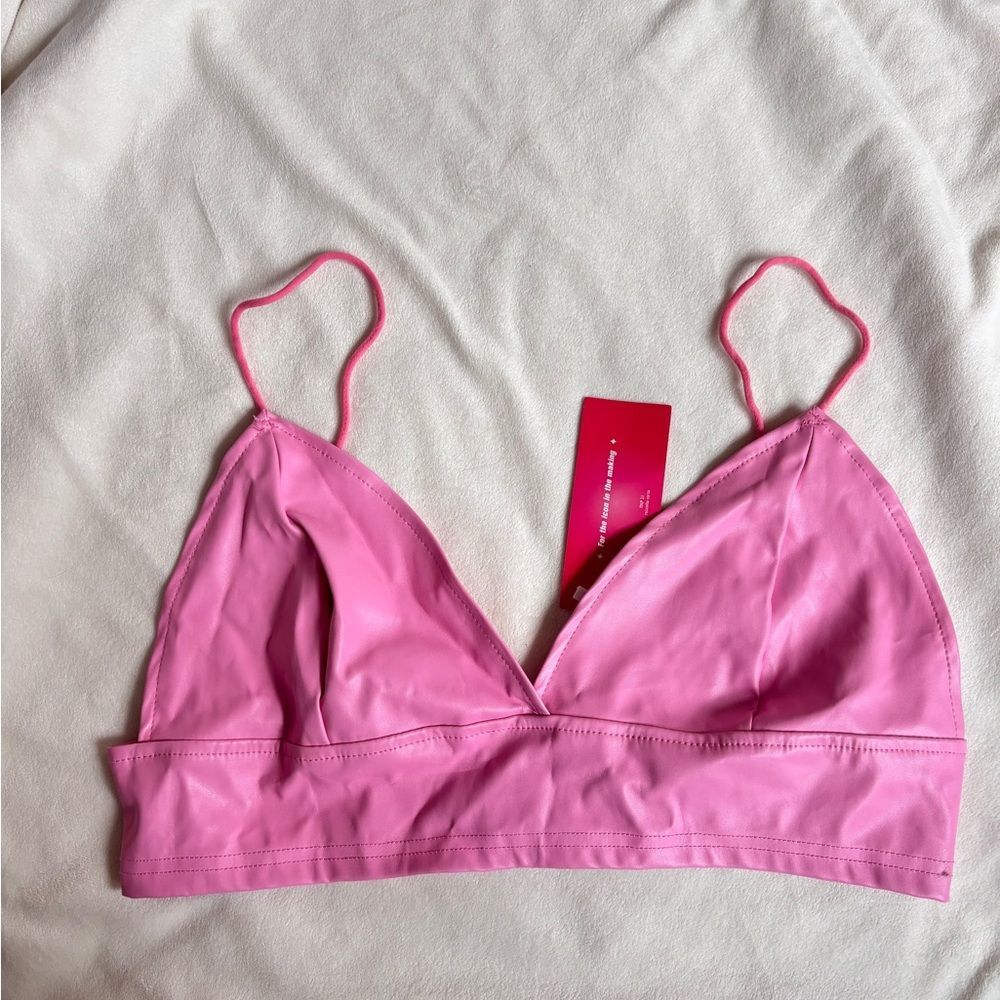 NEW Faux leather pink crop top
